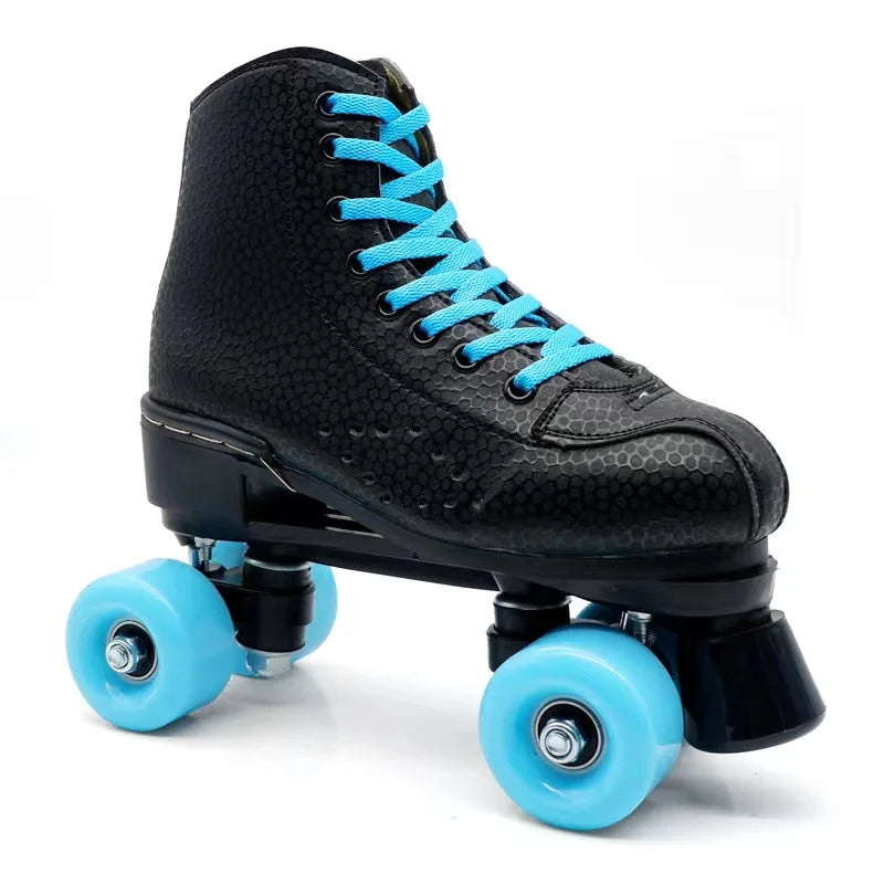 Quad Leather Roller Skates for Men Women Quad Leather Roller Skates for Men Women Furvenzy Black Blue Men's 4.5 (Ladies 5.5)