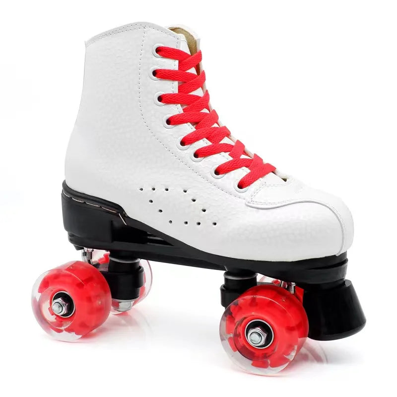 Quad Leather Roller Skates for Men Women Quad Leather Roller Skates for Men Women Furvenzy White Clear Red Men's 4.5 (Ladies 5.5)