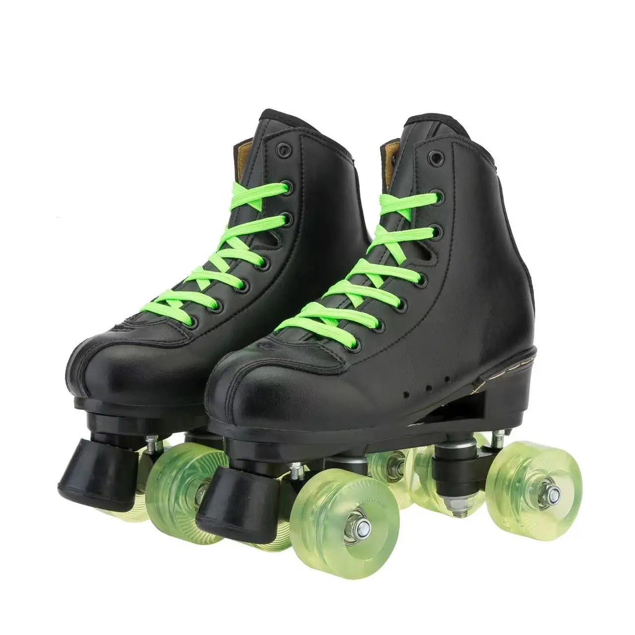 Men Women Black PU Leather Roller Skates Men Women Black PU Leather Roller Skates Furvenzy Green Wheel Men's 4.5 (Ladies 5.5)