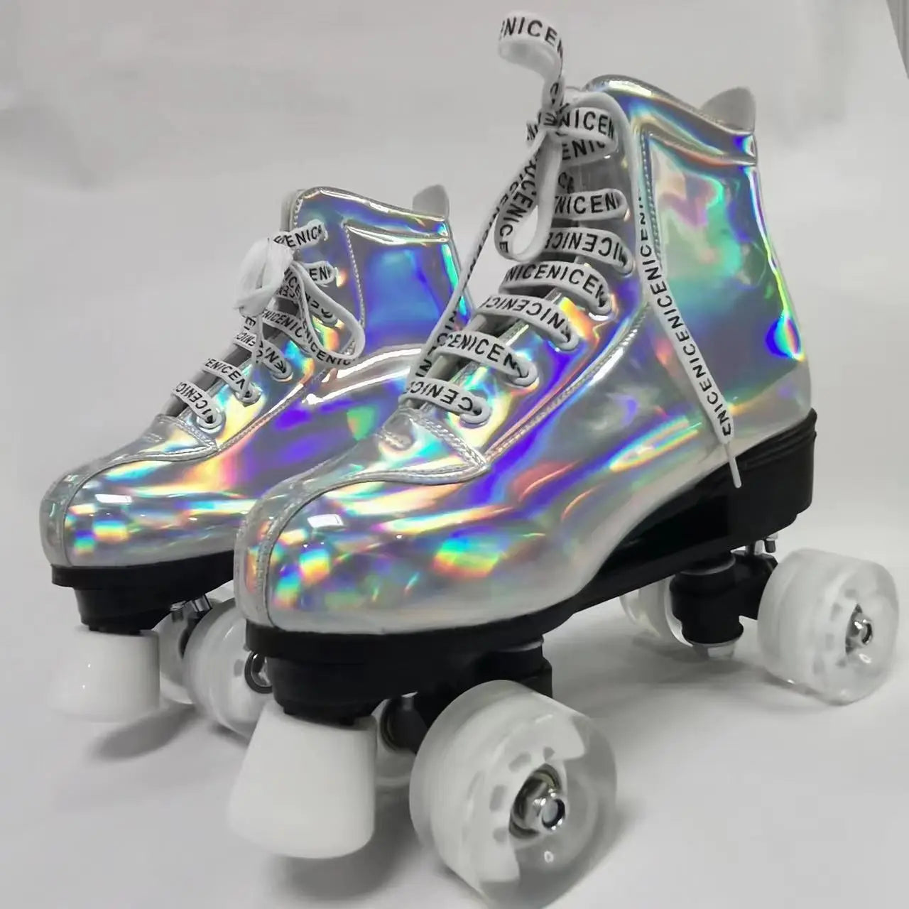 Gold Silver Leather Roller Skates Skating Shoes Gold Silver Leather Roller Skates Skating Shoes Furvenzy Flash Wheel Men's 4 (Ladies 5)