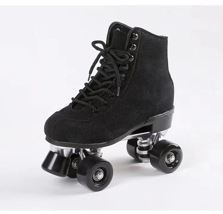Leather Roller Skates Shoes Quad Sneakers Leather Roller Skates Shoes Quad Sneakers Furvenzy Black Wheel Men's 4 (Ladies 5)
