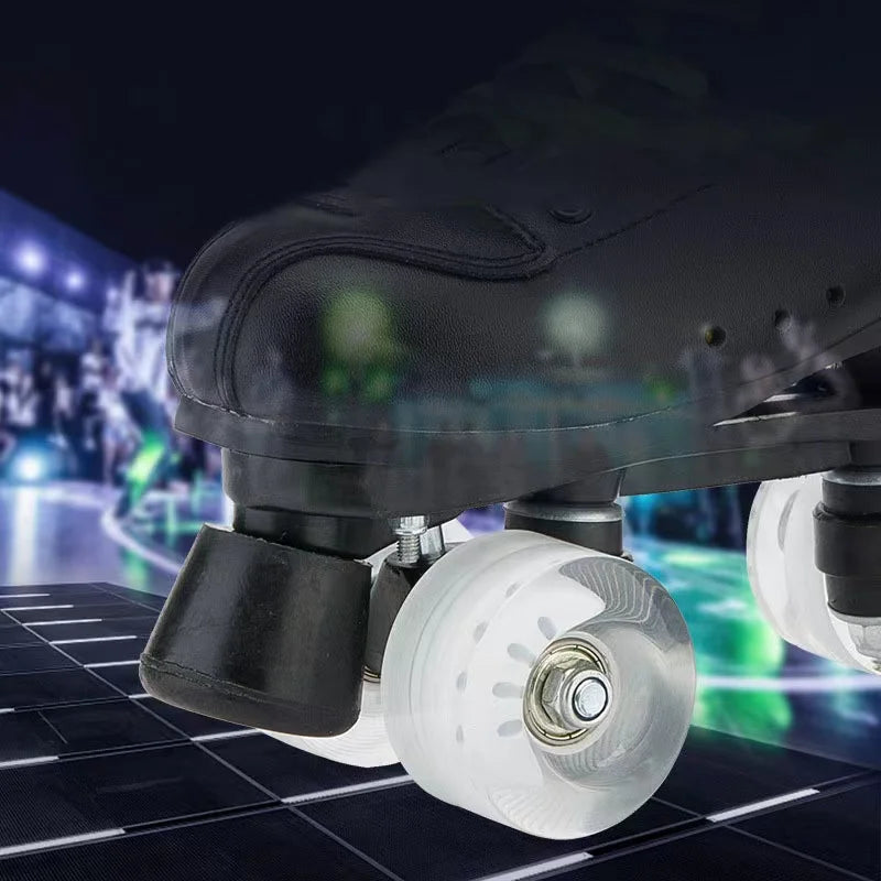 Men Women Black PU Leather Roller Skates Men Women Black PU Leather Roller Skates Furvenzy