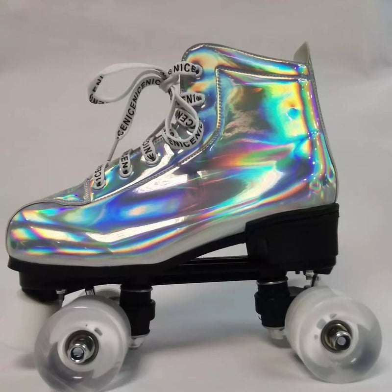 Gold Silver Leather Roller Skates Skating Shoes 1