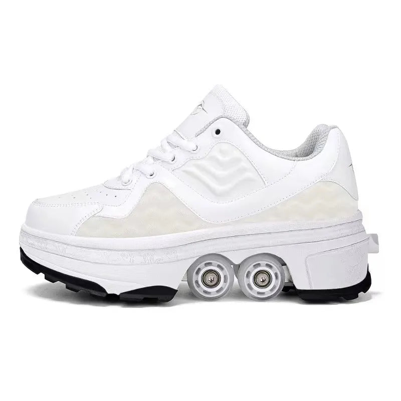 Four-Wheel Skating Shoes with Brake Head Four-Wheel Skating Shoes with Brake Head Furvenzy White Men's 4 (Ladies 5)