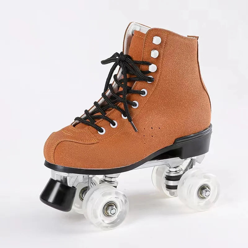 Leather Roller Skates Shoes Quad Sneakers Leather Roller Skates Shoes Quad Sneakers Furvenzy PU Wheel Men's 4 (Ladies 5)