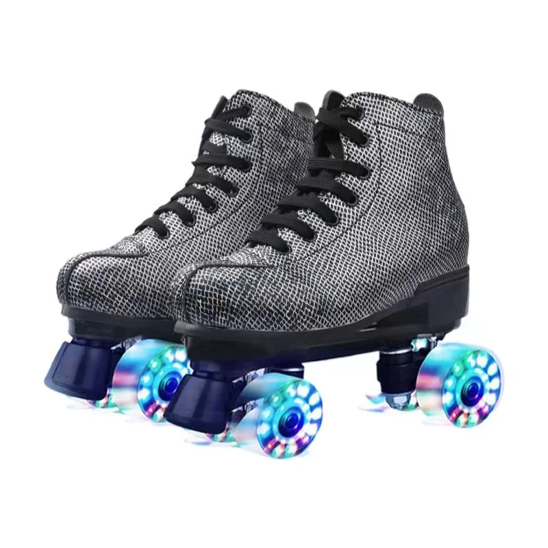 Leather Quad Roller Skates Shoes Leather Quad Roller Skates Shoes Furvenzy Flash Wheel 1 Men's 5 (Ladies 6)
