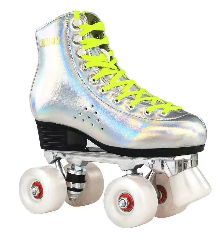 Silver 4 Wheels Roller Skates for Men & Women Silver 4 Wheels Roller Skates for Men & Women Furvenzy White Men's 4.5 (Ladies 5.5)