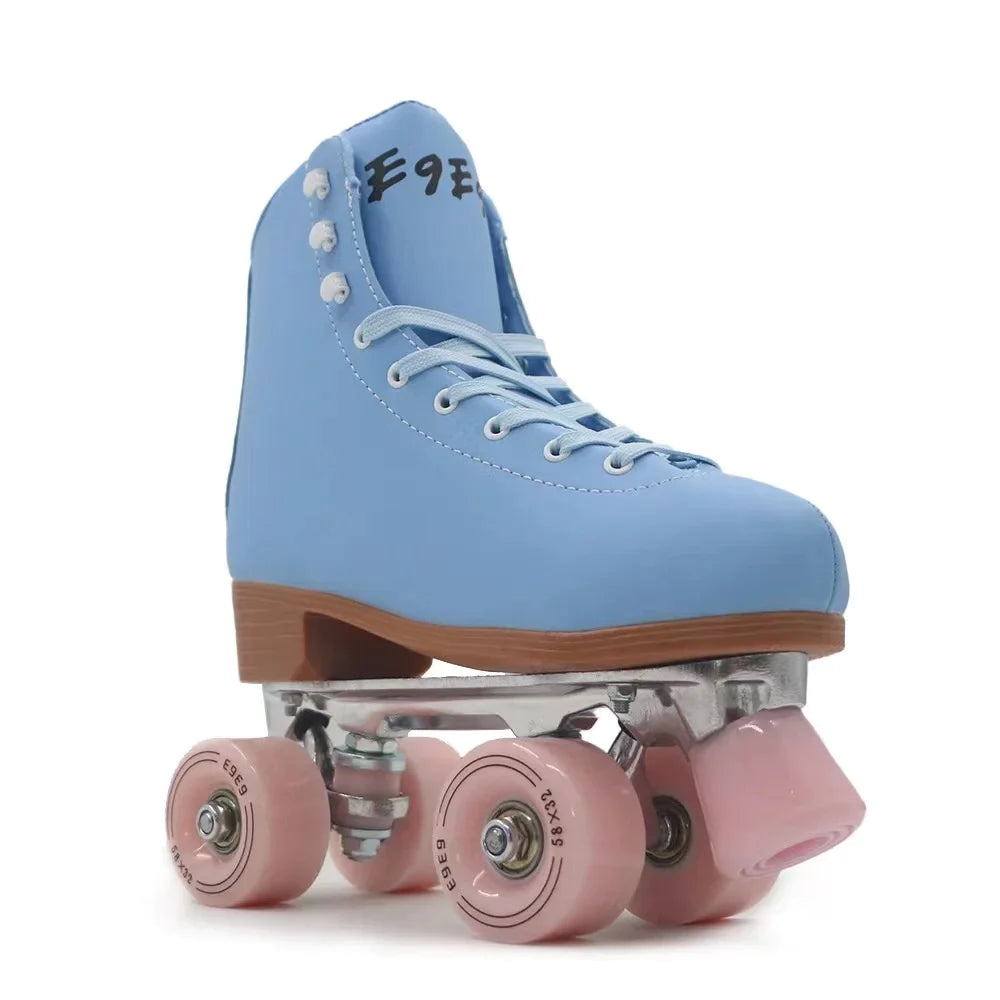 Pink Blue Double Row Roller Skates Shoes Pink Blue Double Row Roller Skates Shoes Furvenzy