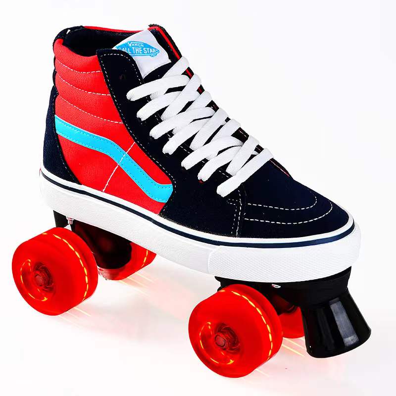 Quad Skating Double Row Roller Skates Quad Skating Double Row Roller Skates Furvenzy Red Wheel Men's 4.5 (Ladies 5.5)