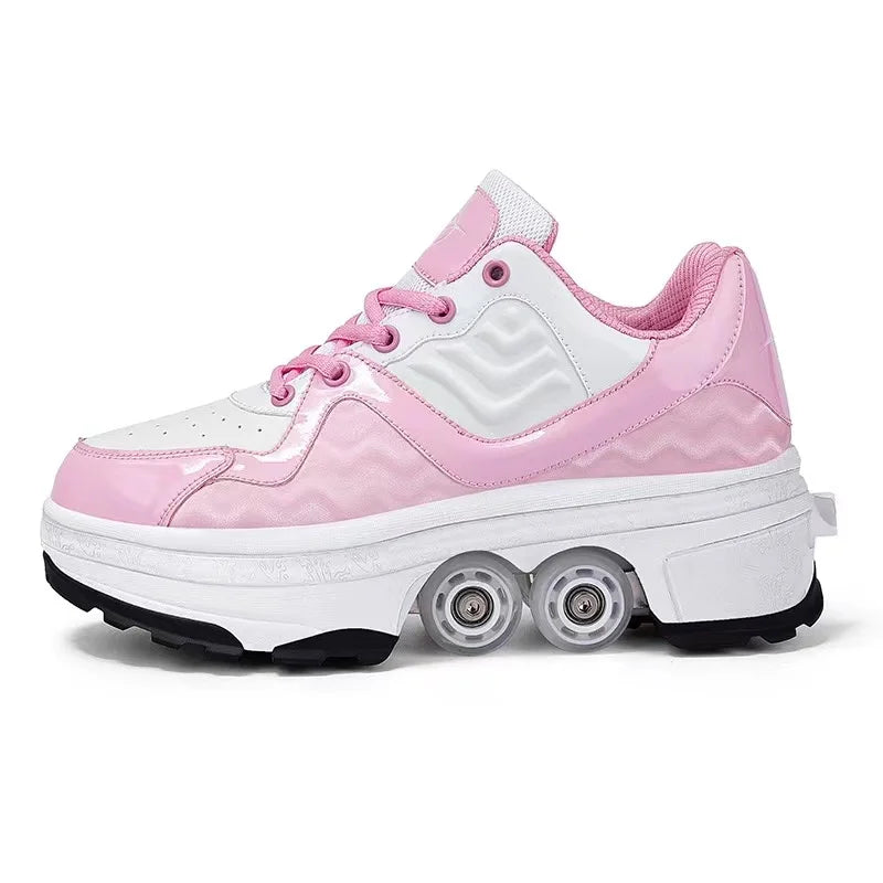 Four-Wheel Skating Shoes with Brake Head Four-Wheel Skating Shoes with Brake Head Furvenzy Pink Men's 4 (Ladies 5)