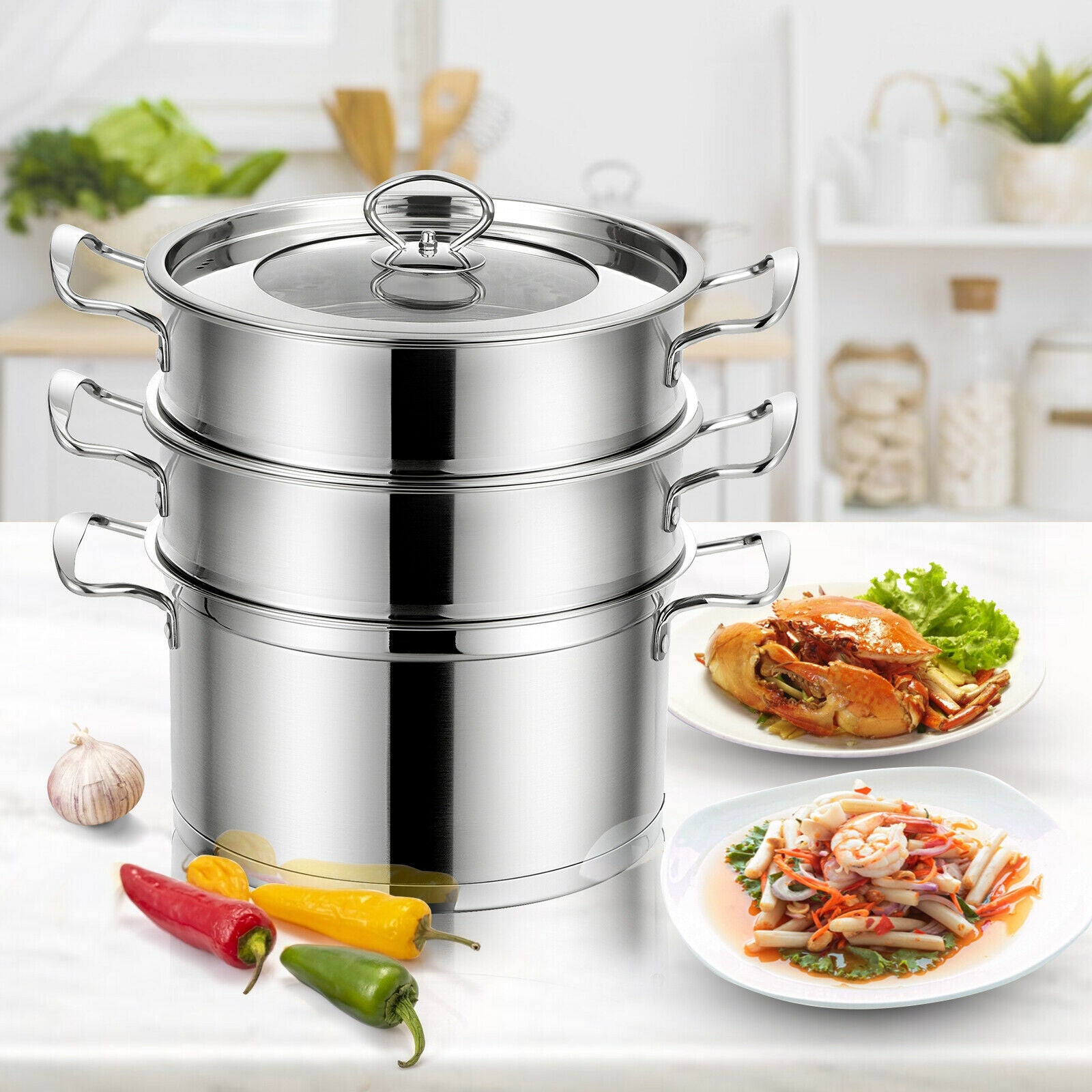 Costway 3-Tier Steamer Pot Cookware Costway 3-Tier Steamer Pot Cookware Furvenzy