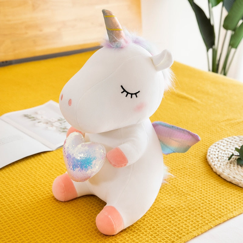 Unicorn Stuffed Animal Toy Plush Hugging Pillow Unicorn Stuffed Animal Toy Plush Hugging Pillow Furvenzy White Holding Heart
