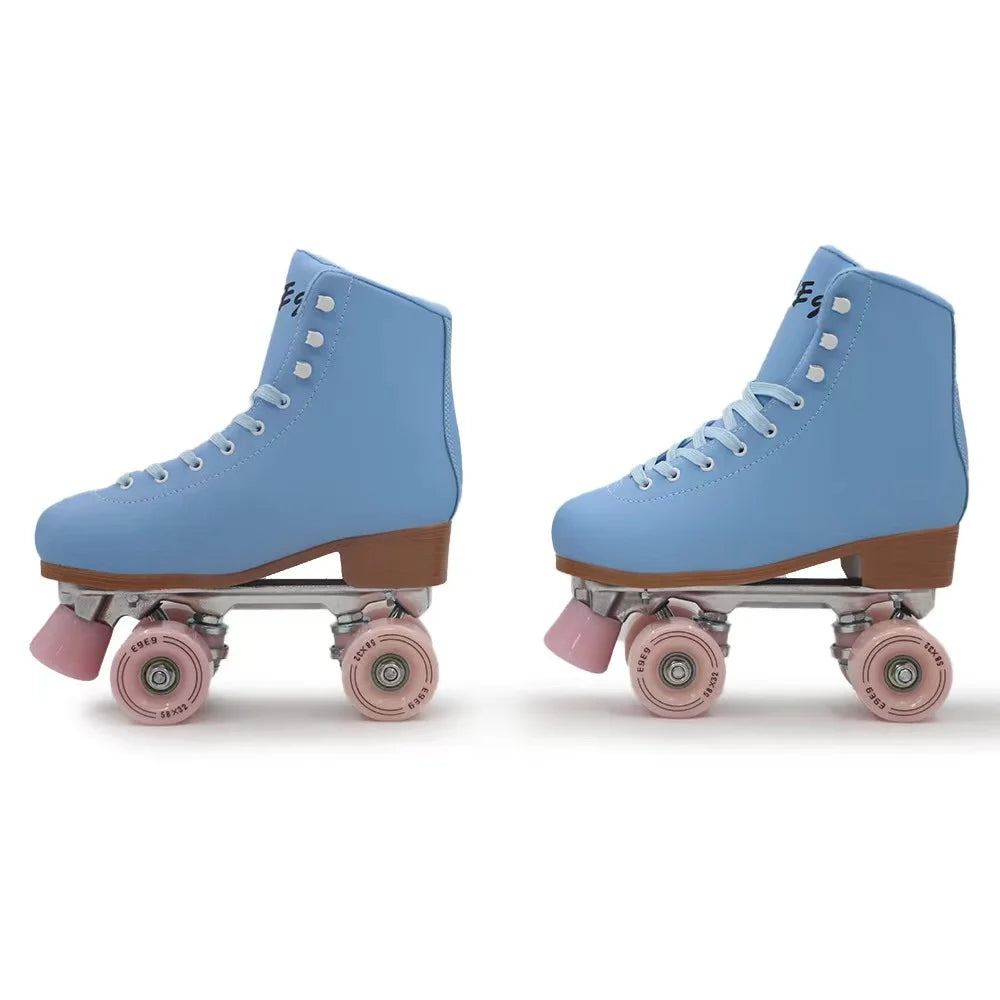 Pink Blue Double Row Roller Skates Shoes Pink Blue Double Row Roller Skates Shoes Furvenzy