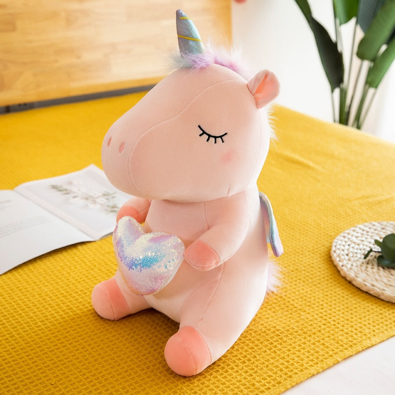 Unicorn Stuffed Animal Toy Plush Hugging Pillow Unicorn Stuffed Animal Toy Plush Hugging Pillow Furvenzy Pink Holding Heart