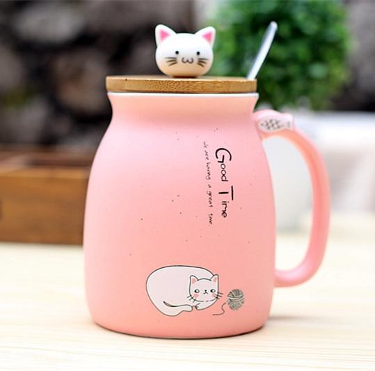 Ceramic Coffee Cup with Spoon Ceramic Coffee Cup with Spoon Furvenzy Pink 450ml