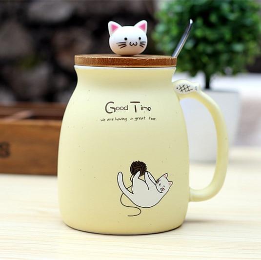 Ceramic Coffee Cup with Spoon Ceramic Coffee Cup with Spoon Furvenzy Yellow 450ml