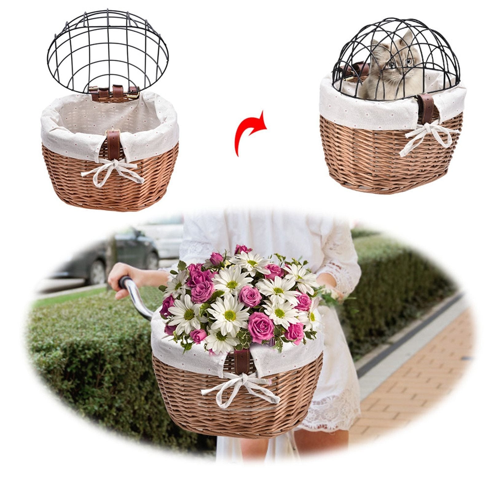 Pet Bike Front Basket Carrier Handwoven Pet Bike Front Basket Carrier Handwoven Furvenzy