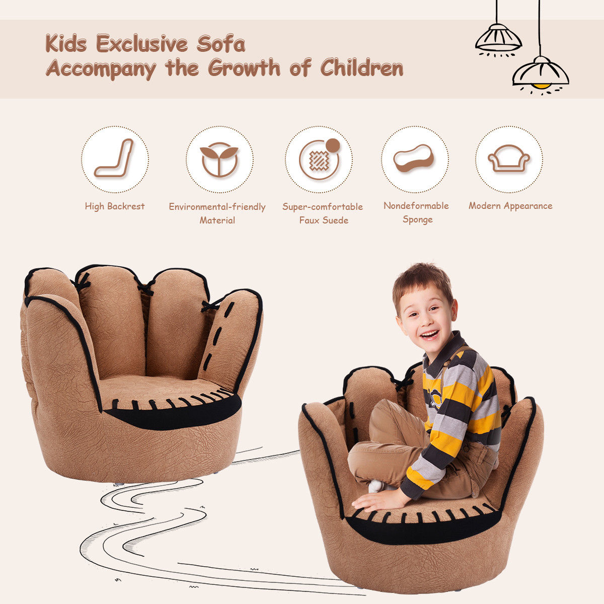 Five Fingers Baseball Glove Shaped Kids Leisure Upholstered Sofa Five Fingers Baseball Glove Shaped Kids Leisure Upholstered Sofa Furvenzy
