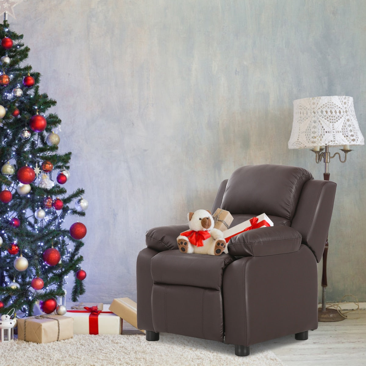 Kids Recliner Chair - Deluxe Padded Brown Kids Recliner Chair - Deluxe Padded Brown Furvenzy