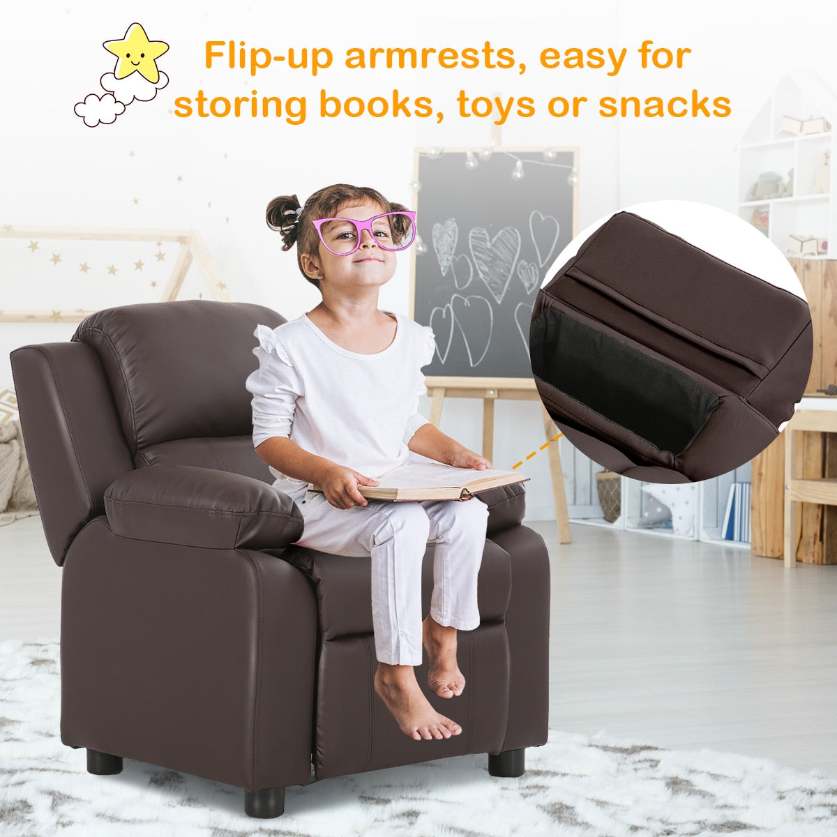 Kids Recliner Chair - Deluxe Padded Brown Kids Recliner Chair - Deluxe Padded Brown Furvenzy