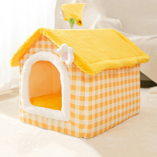 Foldable Indoor Pet House Cave for Dogs & Cats Foldable Indoor Pet House Cave for Dogs & Cats Furvenzy S 39X32X34 Light Yellow