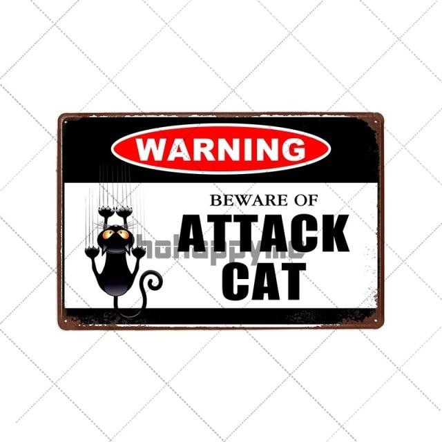 Retro Cats Wall Art Plaque Retro Cats Wall Art Plaque Furvenzy Beware of Attack Cat 2