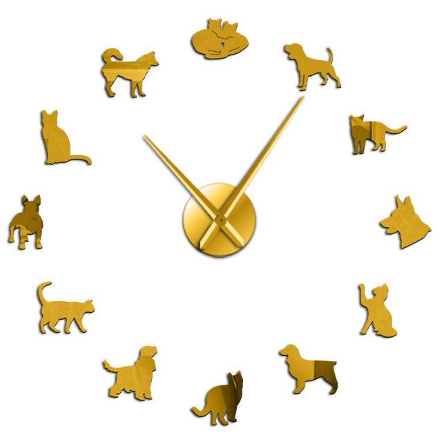 Cats & Dogs Wall Clock Cats & Dogs Wall Clock Furvenzy Gold 27 Inch