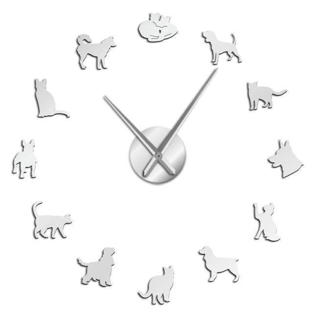 Cats & Dogs Wall Clock Cats & Dogs Wall Clock Furvenzy Silver 27 Inch