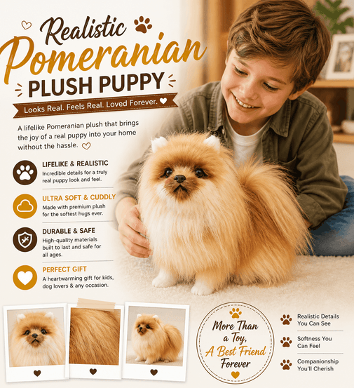 Realistic Pomeranian Dog Plush Stuffed Toy