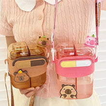 Cute Capybara Kids Water Bottle – Large Capacity Straw Cup