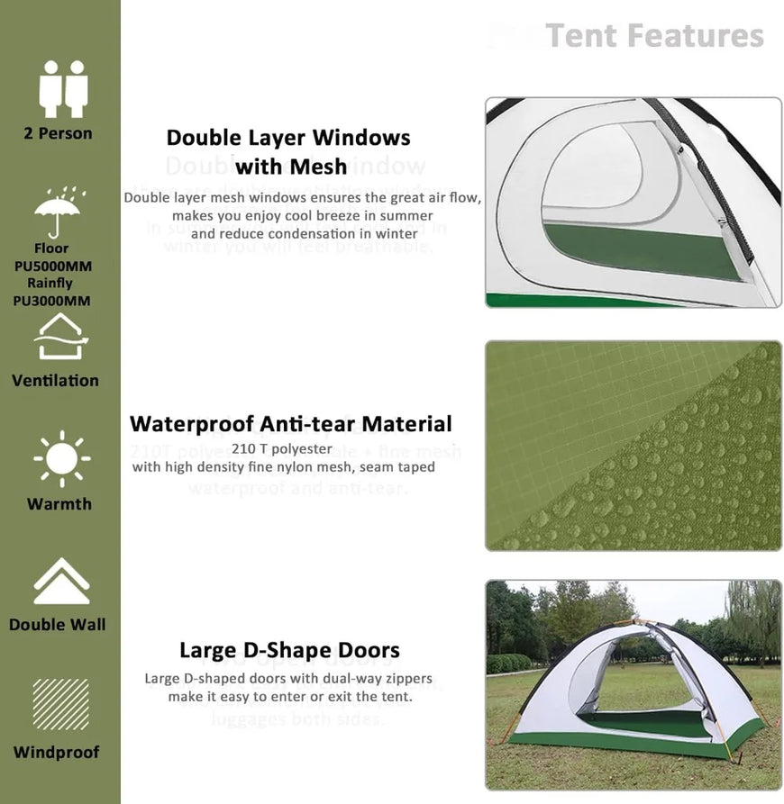 Ultralight 2 Person Backpacking Tent Furvenzy