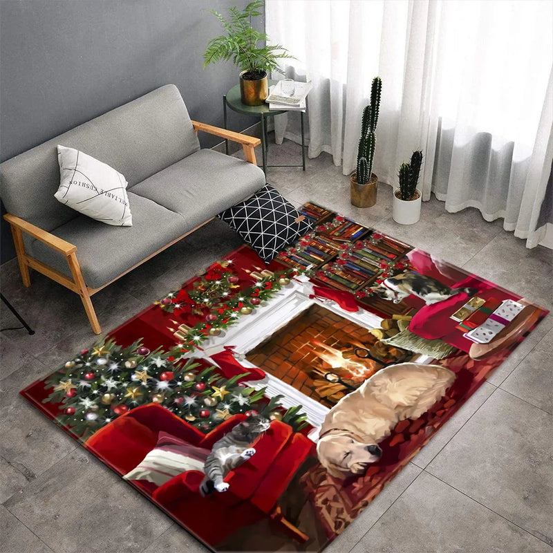 Christmas Santa Elk Living Room Carpet Furvenzy