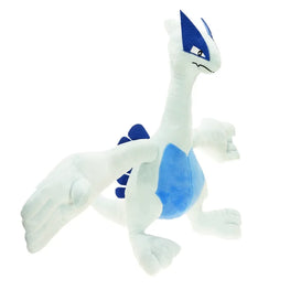 Plush toy of a white and blue creature on a white background