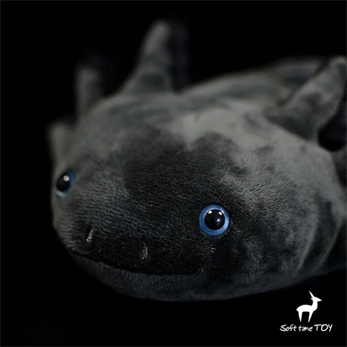 Realistic Black Axolotl Plush Toy – Lifelike Salamander Stuffed Animal