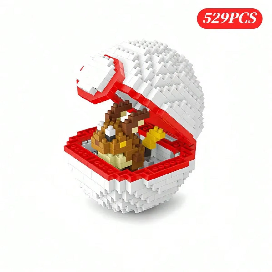 A 529-piece building block set featuring a Pokémon Mew inside a red and white Pokéball, shown on a clean white background with a red '529PCS' badge in the top right corner.