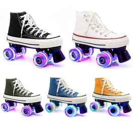 Unisex Canvas Quad Roller Skates, 4 Wheels Roller Skate Shoes, Adult Kid Patins, Flashing or Unflashing Wheels Skating Shoes