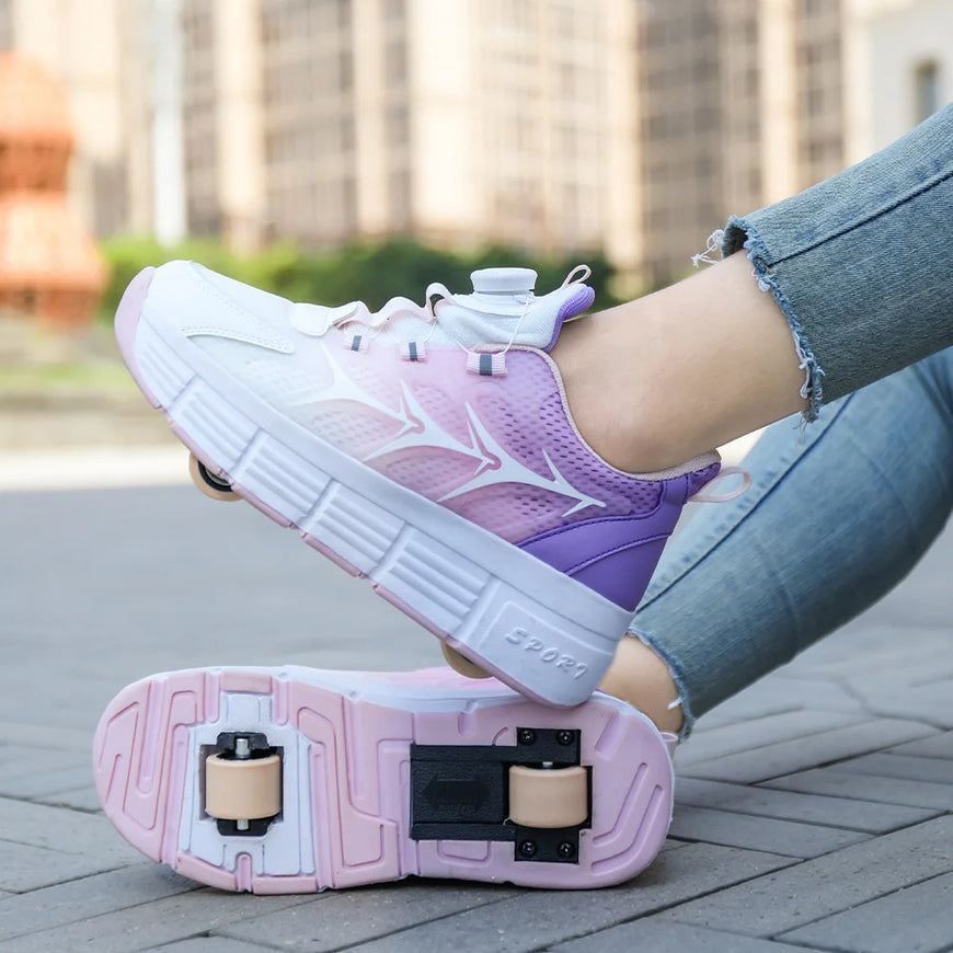 Deform Double Row Roller Skate Shoes Furvenzy Pink Purple 2 Wheels Men's 4 (Ladies 5)