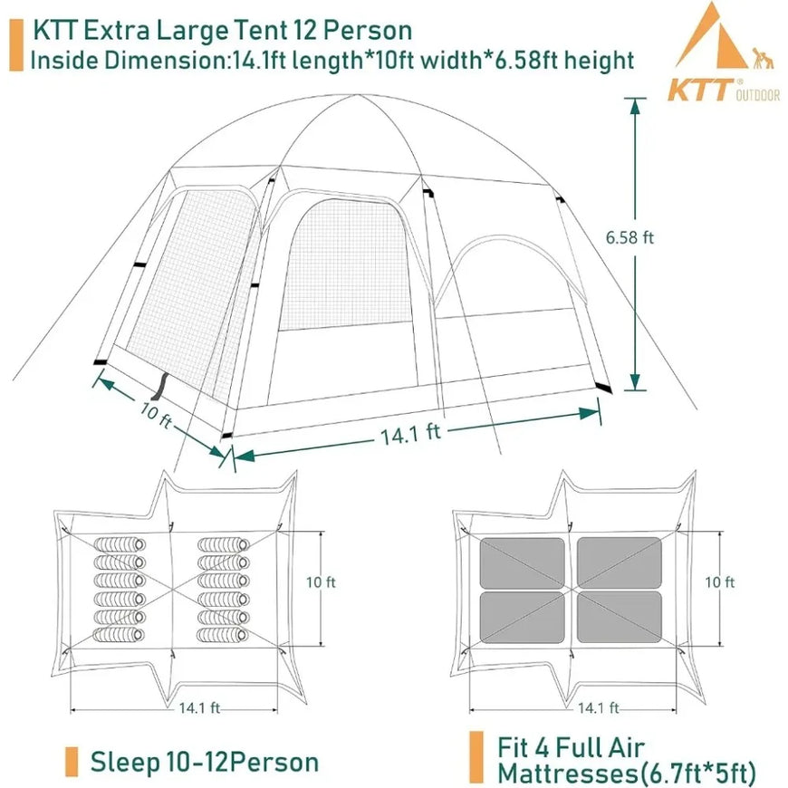 Family Cabin Tent 10-12 Person Furvenzy