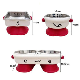 Measurement chart of pet bowls with dimensions on a white background