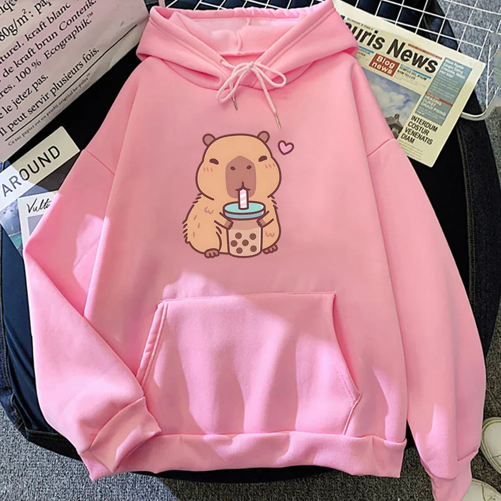 Capybara Drinking Bubble Tea Hoodie 1