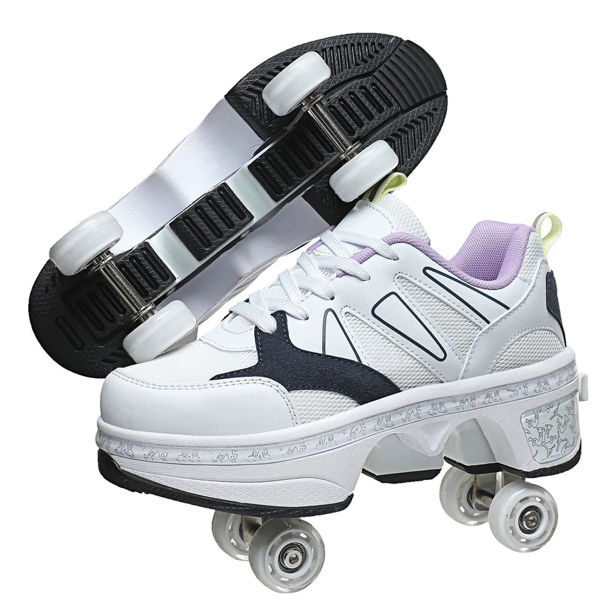 Dual Purpose Roller Skating Deformation Shoes Furvenzy White Purple Men's 3.5 (Ladies 4.5)