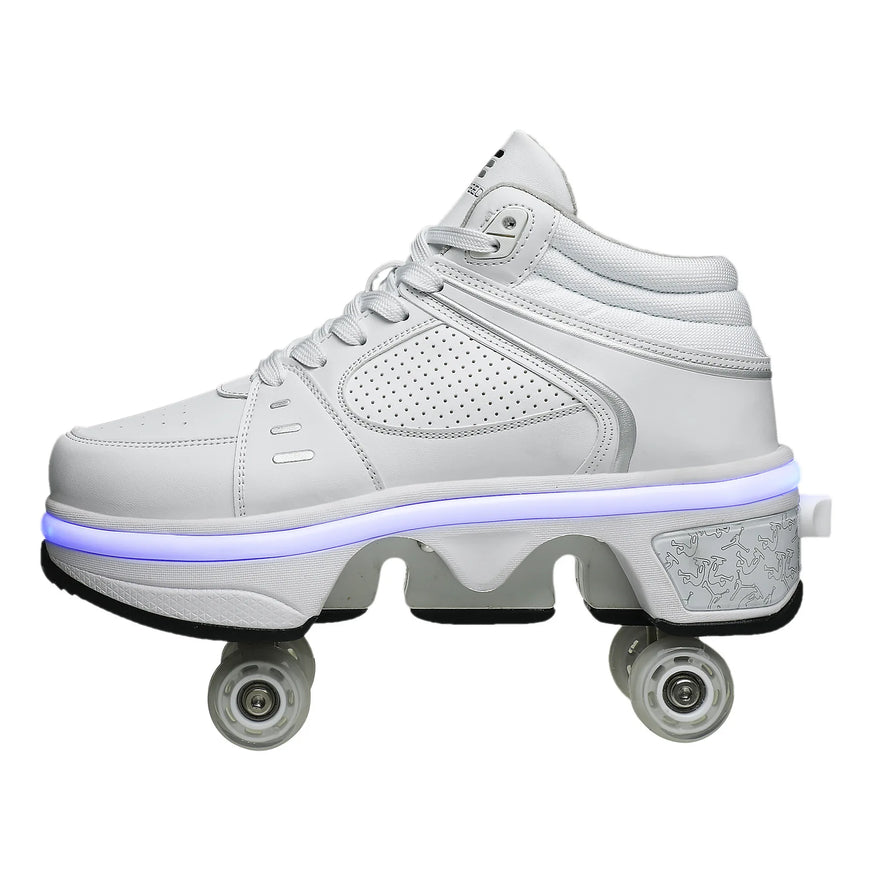 Dual Purpose Roller Skating Deformation Shoes Furvenzy White with LED Men's 3.5 (Ladies 4.5)