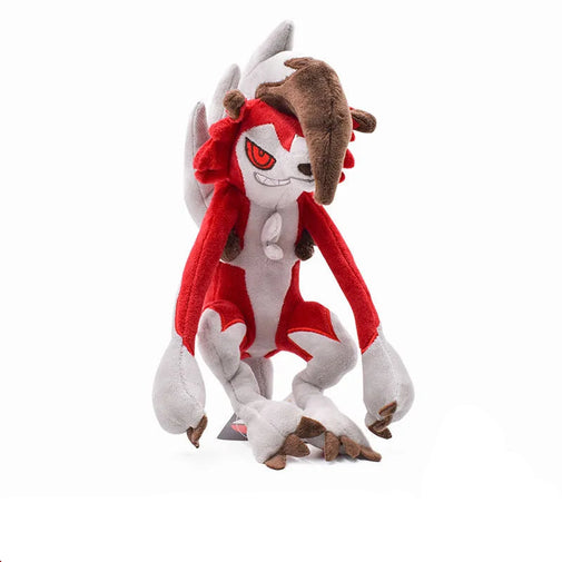 Plush toy of Lycanroc-Midnight from a popular franchise on a white background