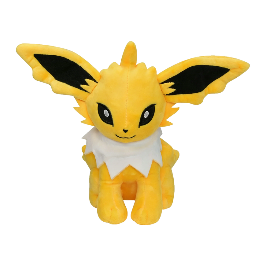 A yellow and white plush toy of Eevee, a Pokémon character, shown against a plain white background.