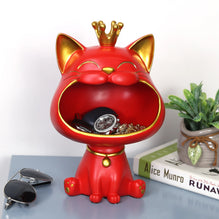 Lucky Cat Figurine with Storage Box – Resin Laughing Cat Home Decor