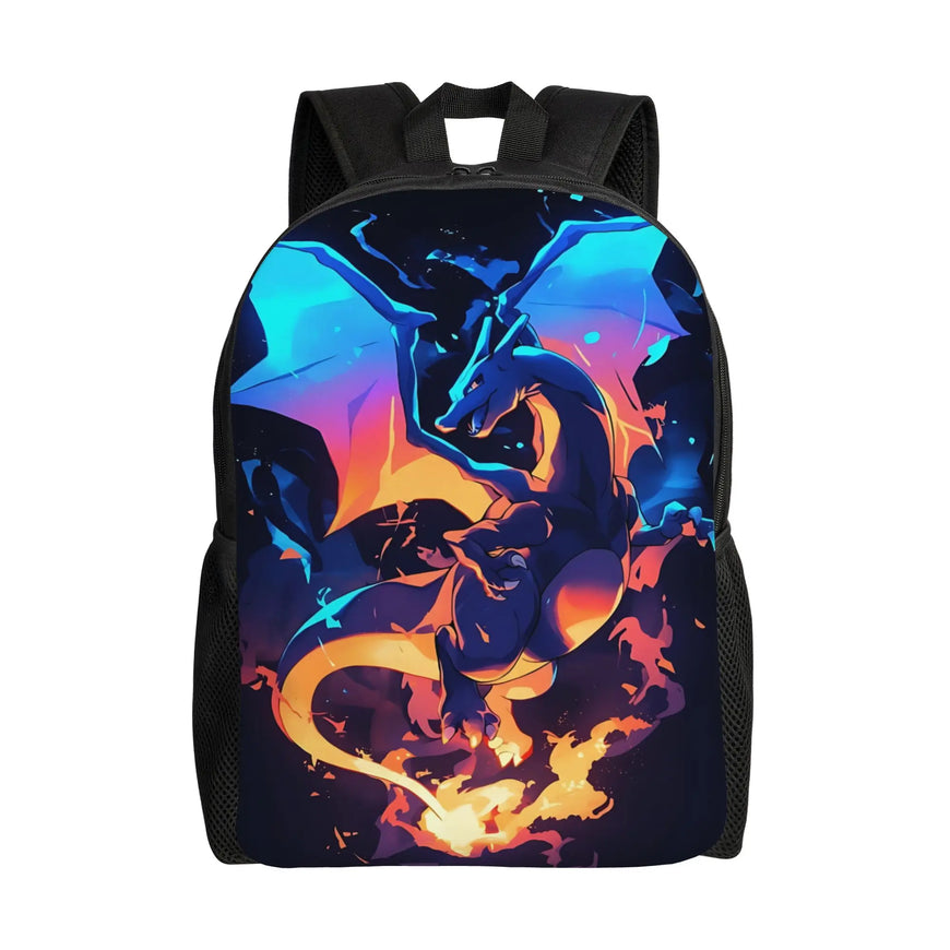 Backpack with colorful dragon design on a white background