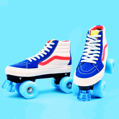 Canvas Roller Skates Blue and White Furvenzy Blue Wheel 2 Men's 4.5 (Ladies 5.5)