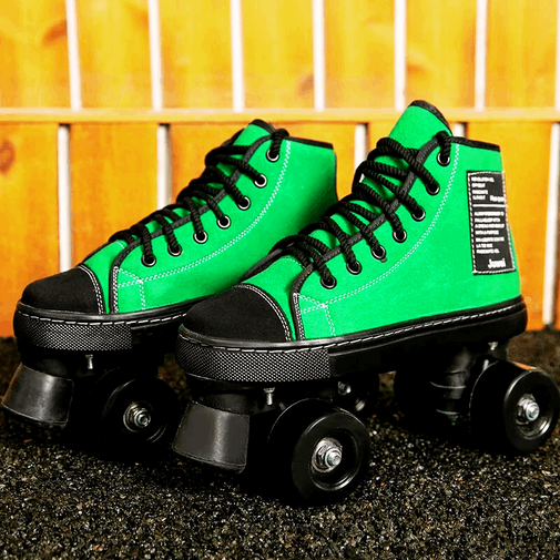 Canvas Quad Roller Skates Shoes for Beginners Furvenzy Green Wheel-Black Men's 4 (Ladies 5)