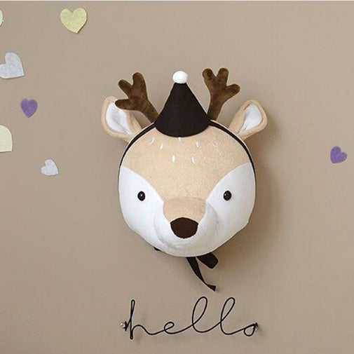 Animal Head Wall Decor Stuffed Animal Plush Toy Furvenzy Deer with hat