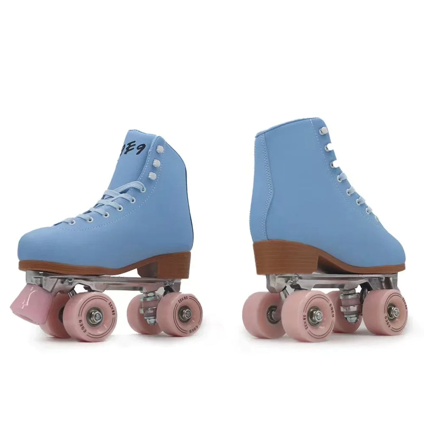 Pink Blue Double Row Roller Skates Shoes Furvenzy